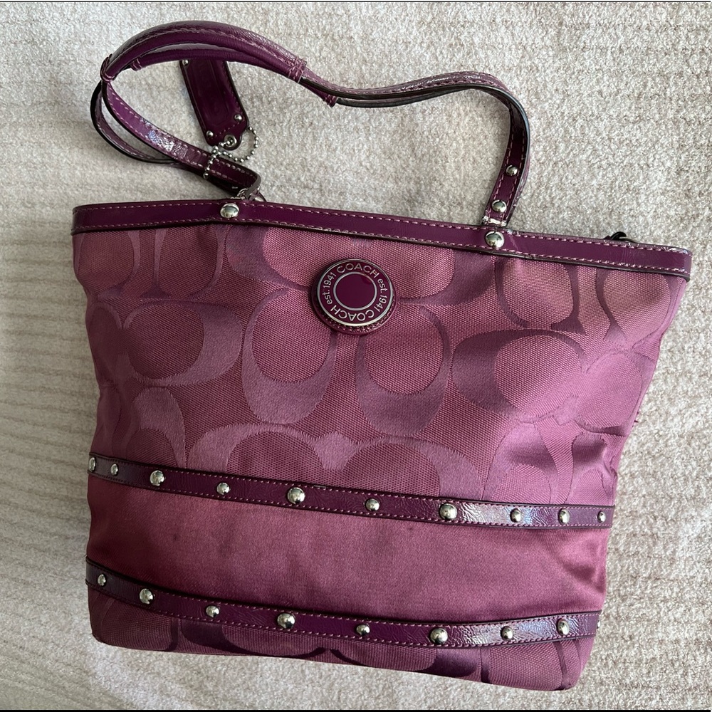 COACH Silver/Berry Canvas Tote